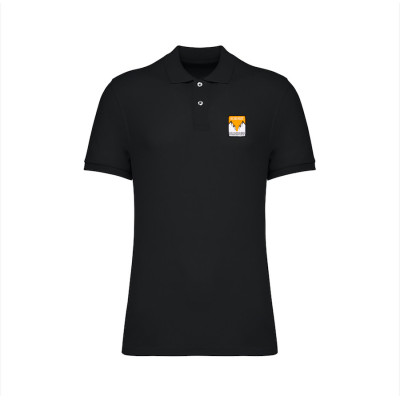 Black Blackpeuf polo 100% organic cotton – chic style with illustrated mountain design