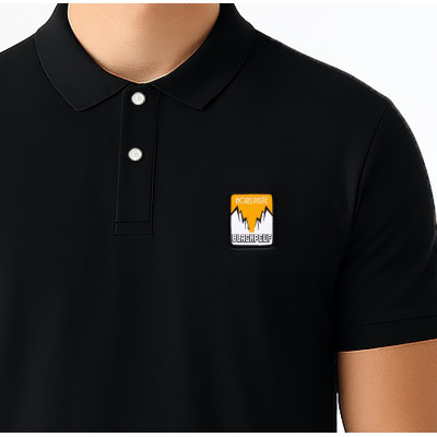 Black Blackpeuf polo 100% organic cotton – chic style with illustrated mountain design