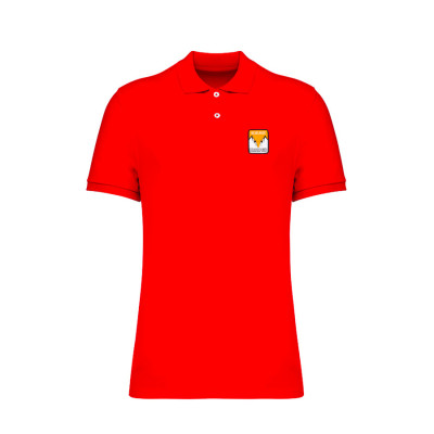 Red Blackpeuf polo in organic cotton with mountain patch – designer clothing inspired by Savoie