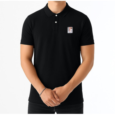 Schwarzes Blackpeuf-Polo aus 100 % Bio-Baumwolle – eleganter Stil mit illustriertem Bergmotiv