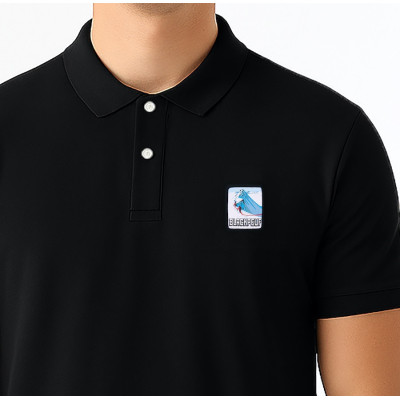 Black Blackpeuf polo 100% organic cotton – chic style with illustrated mountain design