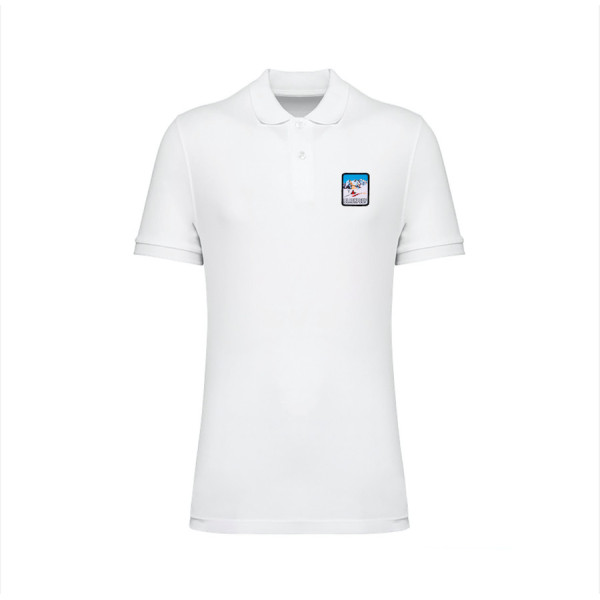 Polo blanc Blackpeuf coton bio – polo haut de gamme avec motif décoratif montagne