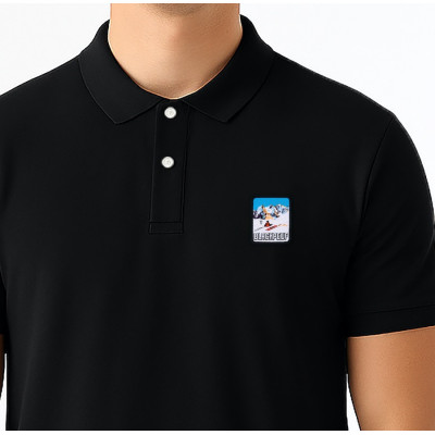 Black Blackpeuf polo 100% organic cotton – chic style with illustrated mountain design