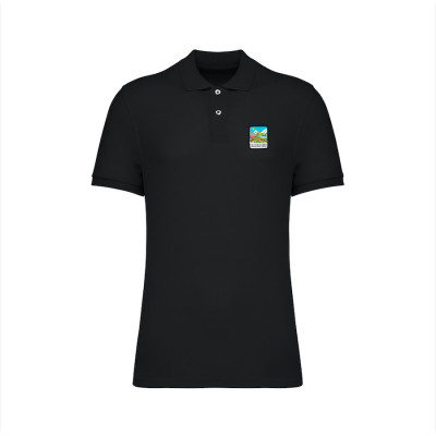 Black Blackpeuf polo 100% organic cotton – chic style with illustrated mountain design
