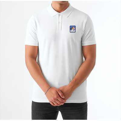 White Blackpeuf polo organic cotton – premium polo with decorative mountain motif