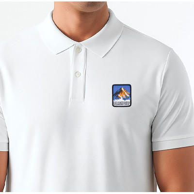 White Blackpeuf polo organic cotton – premium polo with decorative mountain motif
