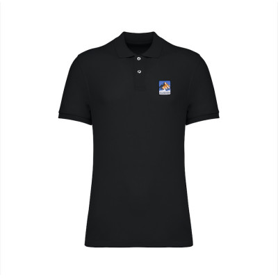 Black Blackpeuf polo 100% organic cotton – chic style with illustrated mountain design
