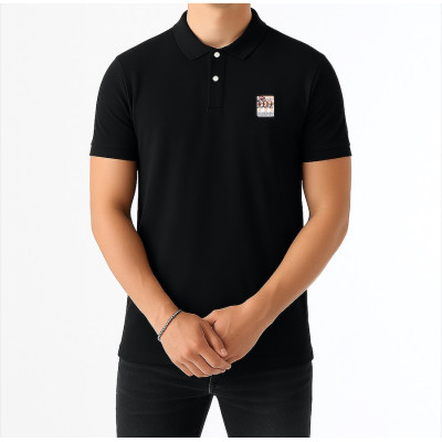 Black Blackpeuf polo 100% organic cotton – chic style with illustrated mountain design