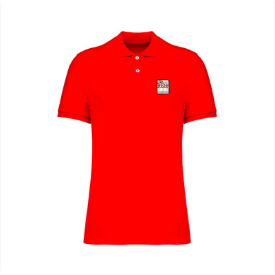 Red Blackpeuf polo in organic cotton with mountain patch – designer clothing inspired by Savoie