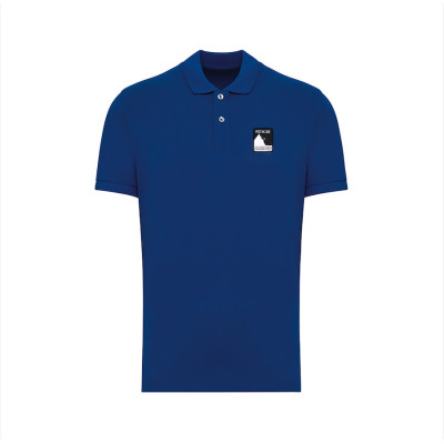 Blaues Blackpeuf-Polo aus Bio-Baumwolle – Bergmode mit ikonischem, illustriertem Patch