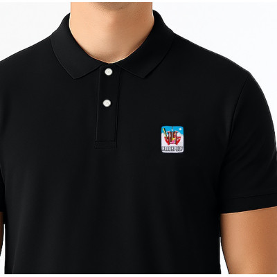 Black Blackpeuf polo 100% organic cotton – chic style with illustrated mountain design