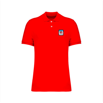 Polo rosso Blackpeuf in cotone biologico con patch montagna – abbigliamento di design ispirato alla Savoia Polo rosso Blackpeuf in cotone biologico con patch montagna – abbigliamento di design ispirato alla Savoia