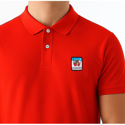 Rotes Blackpeuf-Polo aus Bio-Baumwolle mit Berg-Patch – Designkleidung inspiriert von Savoyen Rotes Blackpeuf-Polo aus Bio-Baumwolle mit Berg-Patch – Designkleidung inspiriert von Savoyen
