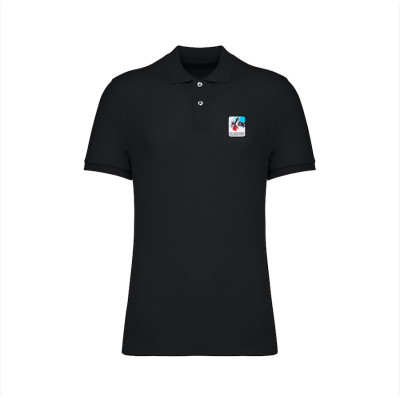 Black Blackpeuf polo 100% organic cotton – chic style with illustrated mountain design