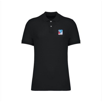 Schwarzes Blackpeuf-Polo aus 100 % Bio-Baumwolle – eleganter Stil mit illustriertem Bergmotiv Schwarzes Blackpeuf-Polo aus 100 % Bio-Baumwolle – eleganter Stil mit illustriertem Bergmotiv