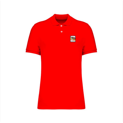 Rotes Blackpeuf-Polo aus Bio-Baumwolle mit Berg-Patch – Designkleidung inspiriert von Savoyen