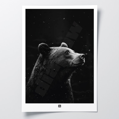 Schwarz-Weiß-Poster, minimalistische Fotografie, Design-Wanddekoration eines Waldbären für moderne Innenräume. Schwarz-Weiß-Poster, minimalistische Fotografie, Design-Wanddekoration eines Waldbären für moderne Innenräume.