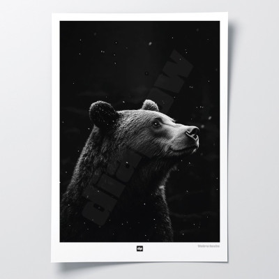 Schwarz-Weiß-Poster, minimalistische Fotografie, Design-Wanddekoration eines Waldbären für moderne Innenräume. Schwarz-Weiß-Poster, minimalistische Fotografie, Design-Wanddekoration eines Waldbären für moderne Innenräume.