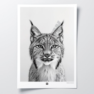 Schwarz-Weiß-Poster, minimalistische Fotografie, Design-Wanddekoration eines Luchses für moderne Innenräume. Schwarz-Weiß-Poster, minimalistische Fotografie, Design-Wanddekoration eines Luchses für moderne Innenräume.