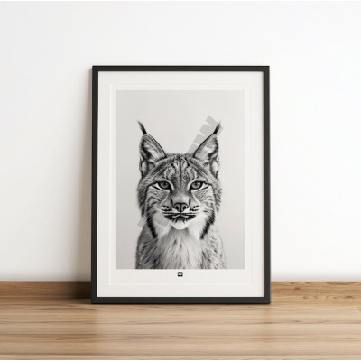 Schwarz-Weiß-Poster, minimalistische Fotografie, Design-Wanddekoration eines Luchses für moderne Innenräume. Schwarz-Weiß-Poster, minimalistische Fotografie, Design-Wanddekoration eines Luchses für moderne Innenräume.