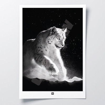 Schwarz-Weiß-Poster, minimalistische Fotografie, Design-Wanddekoration eines Schneeleoparden für moderne Innenräume. Schwarz-Weiß-Poster, minimalistische Fotografie, Design-Wanddekoration eines Schneeleoparden für moderne Innenräume.