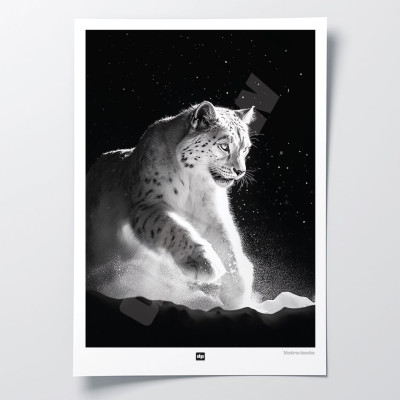 Schwarz-Weiß-Poster, minimalistische Fotografie, Design-Wanddekoration eines Schneeleoparden für moderne Innenräume. Schwarz-Weiß-Poster, minimalistische Fotografie, Design-Wanddekoration eines Schneeleoparden für moderne Innenräume.