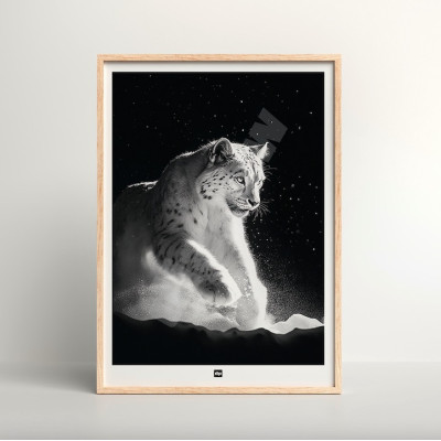 Schwarz-Weiß-Poster, minimalistische Fotografie, Design-Wanddekoration eines Schneeleoparden für moderne Innenräume. Schwarz-Weiß-Poster, minimalistische Fotografie, Design-Wanddekoration eines Schneeleoparden für moderne Innenräume.