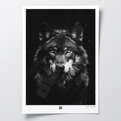 Schwarz-Weiß-Poster, minimalistische Fotografie, Design-Wanddekoration eines Wolfs für moderne Innenräume. Schwarz-Weiß-Poster, minimalistische Fotografie, Design-Wanddekoration eines Wolfs für moderne Innenräume.