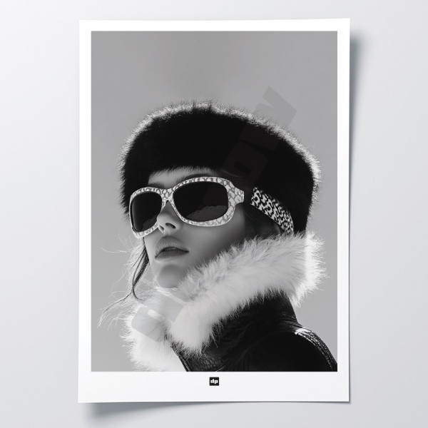 Affiche noir et blanc, photographie minimaliste, décoration murale design d'une skieuse chic pour intérieur moderne – Diapow