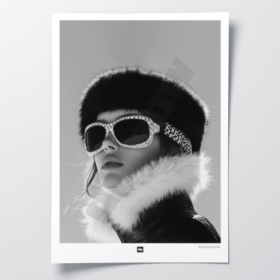 Affiche noir et blanc, photographie minimaliste, décoration murale design d'une skieuse chic pour intérieur moderne – Diapow