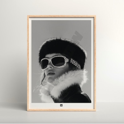 Affiche noir et blanc, photographie minimaliste, décoration murale design d'une skieuse chic pour intérieur moderne – Diapow