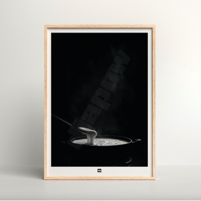 Affiche noir et blanc, photographie d'une fondue savoyarde pour décoration murale design et moderne.