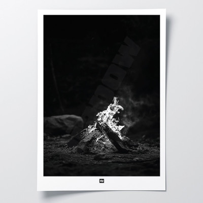 Schwarz-Weiß-Poster, Fotografie eines Holzfeuers für eine moderne Design-Wanddekoration.