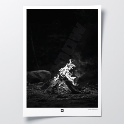 Schwarz-Weiß-Poster, Fotografie eines Holzfeuers für eine moderne Design-Wanddekoration.