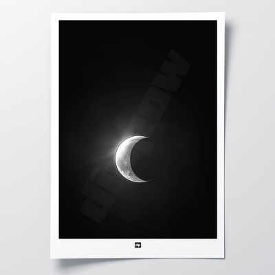 Affiche noir et blanc, photographie d'une éclipse de l'une pour décoration murale design et moderne.
