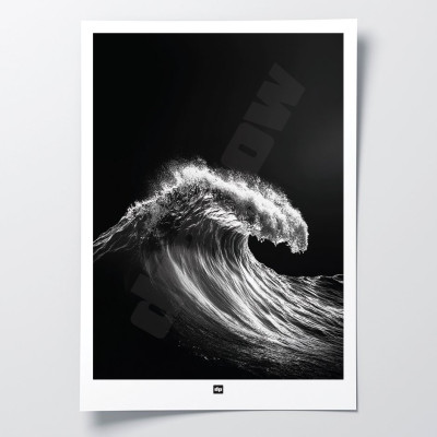 Schwarz-Weiß-Foto einer atemberaubenden Welle. Beruhigendes Design-Wandposter für eine moderne Dekoration. Schwarz-Weiß-Foto einer atemberaubenden Welle. Beruhigendes Design-Wandposter für eine moderne Dekoration.