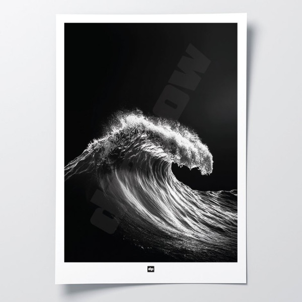 Schwarz-Weiß-Foto einer atemberaubenden Welle. Beruhigendes Design-Wandposter für eine moderne Dekoration.