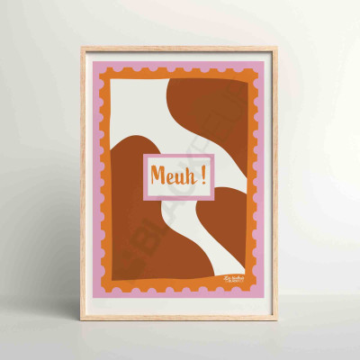 Les Timbrés Blackpeuf Meuh poster featuring a brown and white cow – colourful humorous poster for original wall decoration Les Timbrés Blackpeuf Meuh poster featuring a brown and white cow – colourful humorous poster for original wall decoration