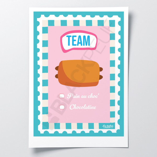 Poster Les Timbrés Blackpeuf Pain chocolatine ou chocolat – poster colorato e divertente per una decorazione originale