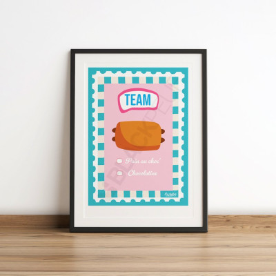 Poster Les Timbrés Blackpeuf Pain chocolatine ou chocolat – poster colorato e divertente per una decorazione originale