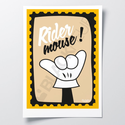 Les Timbrés Blackpeuf Rider Mouse poster with mouse hands making the biker sign – humorous poster