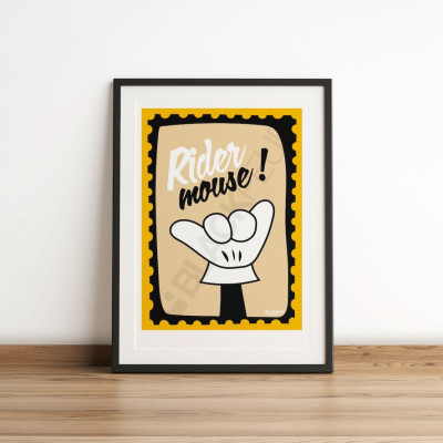 Les Timbrés Blackpeuf Rider Mouse poster with mouse hands making the biker sign – humorous poster