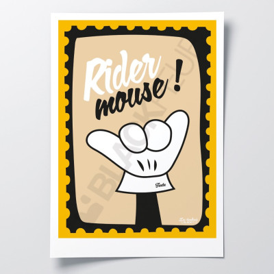 Les Timbrés Blackpeuf Rider Mouse poster with mouse hands making the biker sign – humorous poster