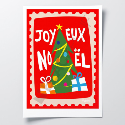 Affiche Les Timbrés Blackpeuf Joyeux Noël, avec sapin et cadeau – poster coloré et humoristique