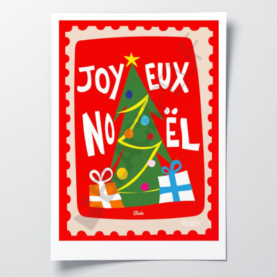Affiche Les Timbrés Blackpeuf Joyeux Noël, avec sapin et cadeau – poster coloré et humoristique