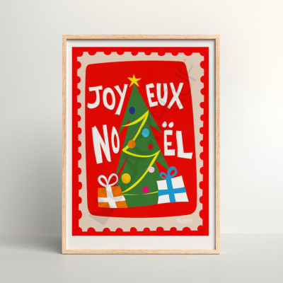 Affiche Les Timbrés Blackpeuf Joyeux Noël, avec sapin et cadeau – poster coloré et humoristique