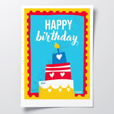 Les Timbrés Blackpeuf Happy Birthday poster, with birthday cake – colourful and humorous poster Les Timbrés Blackpeuf Happy Birthday poster, with birthday cake – colourful and humorous poster