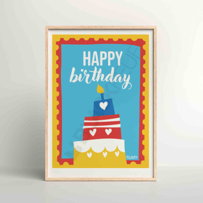 Les Timbrés Blackpeuf Happy Birthday poster, with birthday cake – colourful and humorous poster Les Timbrés Blackpeuf Happy Birthday poster, with birthday cake – colourful and humorous poster