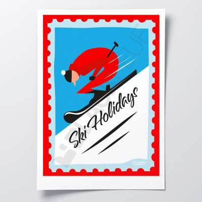 Les Timbrés Blackpeuf Ski Holidays poster in full descent – colourful humorous poster for wall decoration