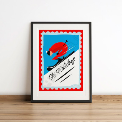 Affiche Les Timbrés Blackpeuf Ski Holidays en descente tout schuss – poster coloré humoristique pour décoration murale